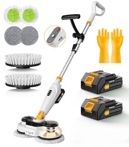 Qimedo Battery Electric Mop, Cordless Electric Scrubber & Mops for Floor Cleaning, Best Automatic Spin Mops with Smart Display,Rotating Mop with LED Light & Water Spray