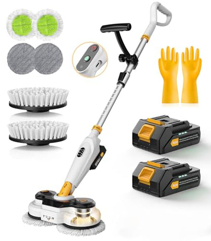 Qimedo Battery Electric Mop, Cordless Electric Scrubber & Mops for Floor Cleaning, Best Automatic Spin Mops with Smart Display,Rotating Mop with LED Light & Water Spray