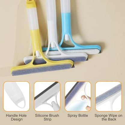 Pro 3 in 1 Window Cleaning Scraper, with 2 Replaceable Cleaning Cotton Strips 3 in 1 Spray Squeegee, Window Squeegee, Suitable for Cleaning Bathroom Glass, Mirrors, Car Windows (Yellow) - color: Pro-yellow