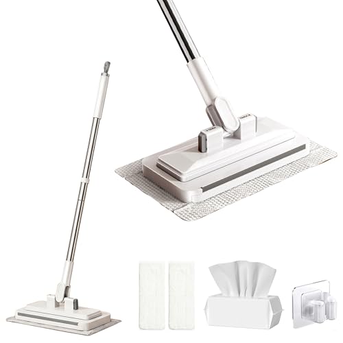 Hands Free Multi Purpose Flat Mop, Hands Free Flat Mop One Click Cloth Change, Hands Free Mops with Reusable Cloths & Mops Hook for Wet Dry Floor Cleaning (43in) - color: 43in