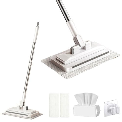 Hands Free Multi Purpose Flat Mop, Hands Free Flat Mop One Click Cloth Change, Hands Free Mops with Reusable Cloths & Mops Hook for Wet Dry Floor Cleaning (43in) - color: 43in