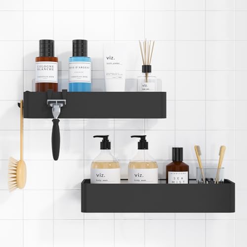 Kitsure Shower Caddy - 2 Pack Adhesive Shower Organizer, Rustproof Metal Shelves, No-Drill Bathroom Organizers and Storage, Black, Large - color: Black, size: Large