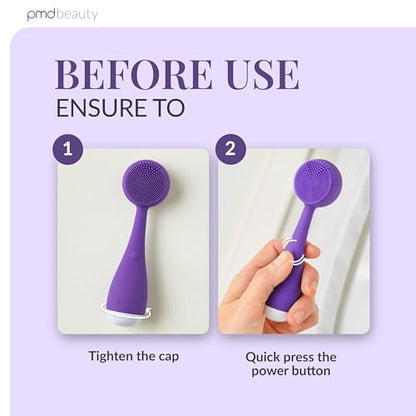 PMD Clean Mini - Smart Facial Cleansing Device with Silicone Brush & Anti-Aging Massager - Waterproof - SonicGlow Vibration Technology - Clear Pores and Blackheads - Lift, Firm, and Tone Skin - color: Purple