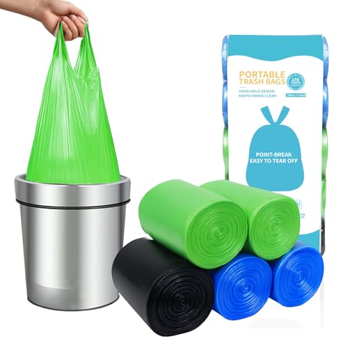MakMeFre 5Rolls 4Gallon Portable Trash Bags,Thicken Small Garbage Bags for Office,Bedroom,Kitchen Waste Bin(150Counts,Colorful) - style: 4Gallon(150Counts)MixedColor