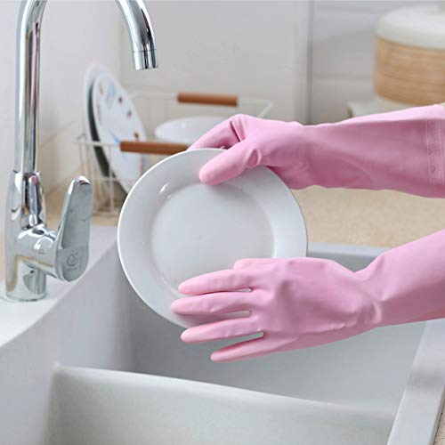HSL Household Cleaning Gloves - Reusable Kitchen Dishwashing Gloves with Latex Free, Cotton lining, Waterproof, Non-Slip (Small, 2 Pairs) - color: Blue+pink, size: Small (Pack of 2)