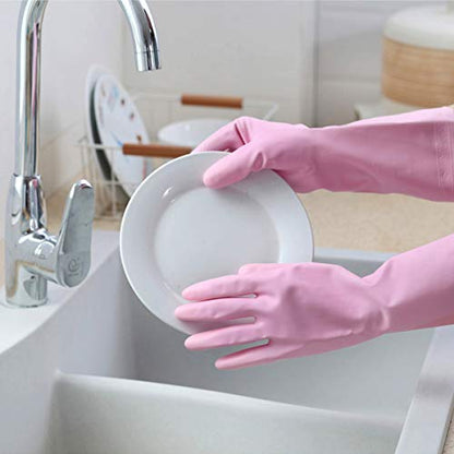 HSL Household Cleaning Gloves - Reusable Kitchen Dishwashing Gloves with Latex Free, Cotton lining, Waterproof, Non-Slip (Large, 2 Pairs) - color: Blue+pink, size: Large (Pack of 2)