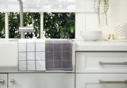 100% Cotton Terry Dish Cloth & Dish Towel, 8 Pack, Super Soft and Absorbent Kitchen Towels, Perfect for Kitchen Cleaning and Dish Washing (Grey (Solid and Checks) 8 Pack) - color: Grey (Solid and Checks) 8 Pack