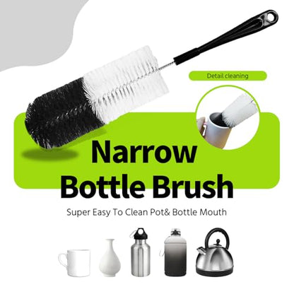 5 Pack Bottle Brush, 15in Stainless Steel Water Bottle Brush, 3 Straw Brushes, for Cleaning Baby Bottles, Sports Water Bottle, Wine Decanters, Coffee Mug, Narrow Bottle, Tumblers, Flasks, Round Head - color: 5pcs/Black