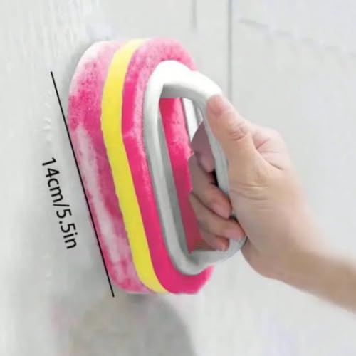 1Pc Pink Cleaning Brush All Purpose Shower Sponge Scrubbing Brush with Ergonomic Handle for Bathroom Kitchen Bathtub Toilet Cleaner - color: Pink