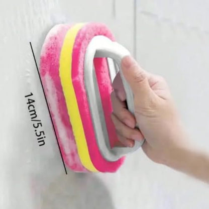 1Pc Pink Cleaning Brush All Purpose Shower Sponge Scrubbing Brush with Ergonomic Handle for Bathroom Kitchen Bathtub Toilet Cleaner - color: Pink