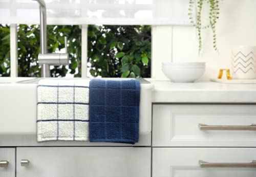 100% Cotton Terry Dish Cloth & Dish Towel, 8 Pack, Super Soft and Absorbent Kitchen Towels, Perfect for Kitchen Cleaning and Dish Washing (Navy (Solid and Check) 8 Pack) - color: Navy (Solid and Check) 8 Pack