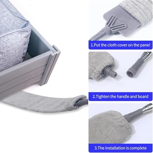 Retractable Gap Dust Cleaner, Extendable Gap Duster with 4 Microfiber Dusting Cloths Long, Under Appliances Cleaning Tools with Extendable Pole,Under Refrigerator, Furniture, High Ceiling