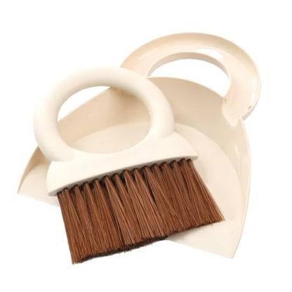 Round Handle Brush and Dustpan Set Small Broom & Dustpan Portable Handheld Sweeper for Desktop Sofa Floor Pet Nest (Off White) - color: Off White