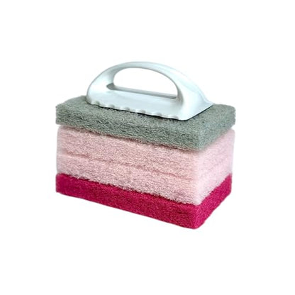 Bright Box Pink Scrubber Set w/Handle, 4ct – Premium Scrub Brushes for Cleaning, Scrubbing, and More – Durable & Ergonomic Design for Effortless Use