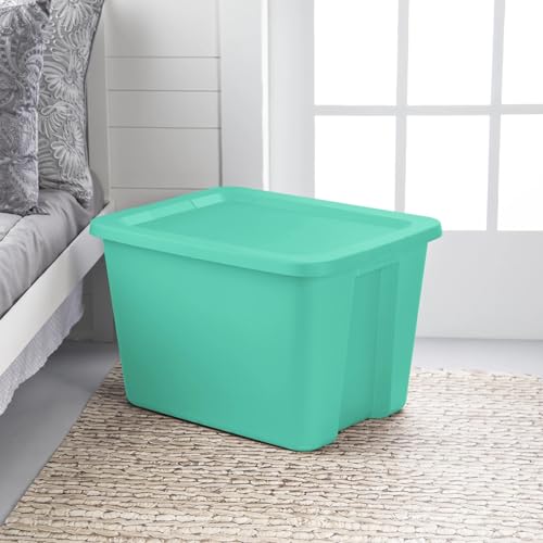 18 Gallon Storage Tote, Teal Heavy Duty Plastic Bin with Snap-On Lid, Stackable Container for Garage, Attic, Closet