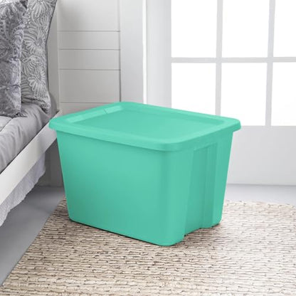 18 Gallon Storage Tote, Teal Heavy Duty Plastic Bin with Snap-On Lid, Stackable Container for Garage, Attic, Closet