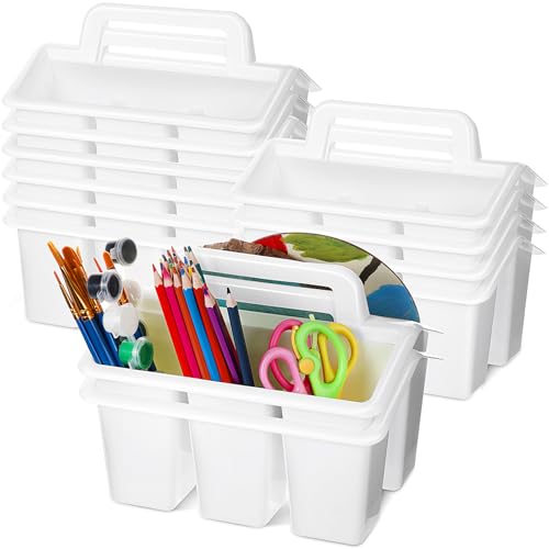WILLBOND 12 Pcs Classroom Storage Caddies Stackable Utility Caddies with 4 Compartment Plastic Caddy with Handle Portable Storage Bins Organizers for Kids Schools Art Craft Supplies(White) - color: White