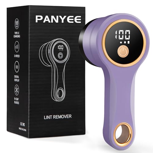 Rechargeable Fabric Shaver, Electric Lint Remover with Digital Display,Portable Sweater Defuzzer with 3 Speeds,6 Leaf Blades, Lint Shaver for Clothing,Furniture, Sofa,Sweater,Blanket… - color: Purple