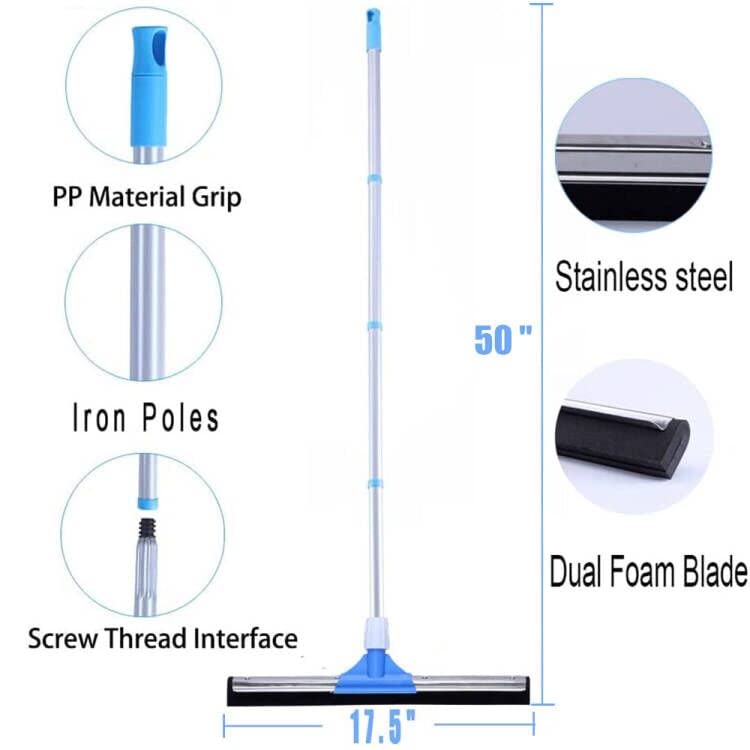 YONILL Floor Squeegee for Concrete Floor - 50" Squeegee Broom with Long Handle for Tile Floor, Heavy Duty Foam Floor Water Wiper for Garage, Shower, Kitchen, Windows, Glass, Carpet and Pet Hair