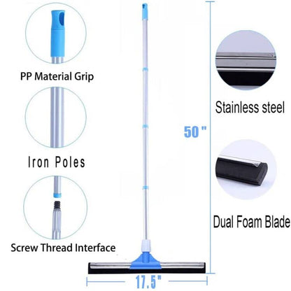 YONILL Floor Squeegee for Concrete Floor - 50" Squeegee Broom with Long Handle for Tile Floor, Heavy Duty Foam Floor Water Wiper for Garage, Shower, Kitchen, Windows, Glass, Carpet and Pet Hair