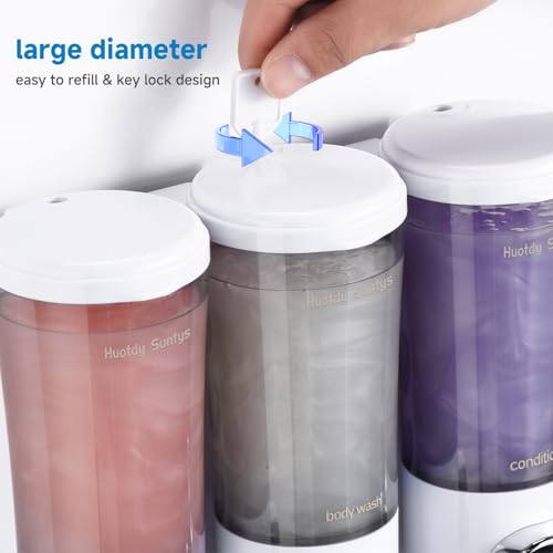 Shampoo and Conditioner Dispenser No Drill Shower Soap Dispenser Wall Mounted Shower Dispenser 3 Chamber with Upgrade Smooth Pump Head Bathroom Body Wash Soap Dispenser Set 450ml*3 White - color: White 3 Chamber
