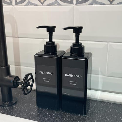 Black Soap Dispenser with Waterproof Labels, Thickened Plastic Hand Soap Dispenser for Bathroom, Kitchen Dish Washing Liquid Bottles, Shampoo and Conditioner Bottles with Funnel (22oz 4Pack Black) - color: 22oz 4 Pack Black