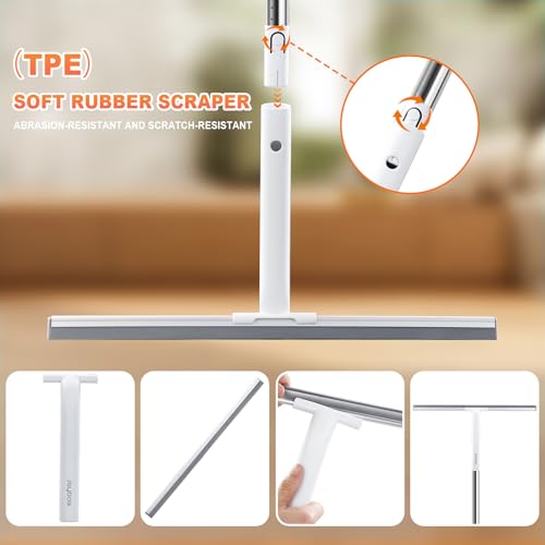 JOYBOS Rubber Floor Squeegee for Smooth Surface Concrete Floor, Tile Floor, Heavy Duty Garage Shower Floor Squeegee Broom for Removing Water, Commercial Scrubber Mop with Adjustable Long Handle (XL) - size: X-Large (1 in 1)
