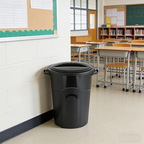32 Gallon Garbage Can, Included Lid, Indoor/Outdoor, Black