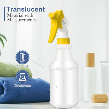 Eccliy 20 Pack 16oz Empty Spray Bottles, Leakproof Cleaning Bottles with Measurement and Adjustable Nozzle for Housekeeping, Commercial Use(Cylinder,Yellow Spray Head) - color: Yellow Spray Head, style: Cylinder