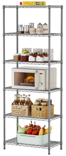SINGAYE Shelf Wire Shelving Adjustable Storage Shelves Rack Standing Units for Kitchen Closet Laundry Bathroom Organizers Metal Pantry Narrow Mesh Gaps 14" D x 24" W x 72" H Grey - color: Grey, size: 6 Tier 14"Dx24"Wx72"H