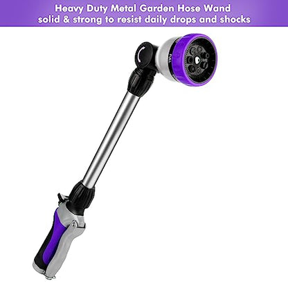 RESTMO Metal Watering Wand, Heavy Duty Garden Hose Wand with 180° Swivel Ratcheting Head, 16'' Hose Nozzle Sprayer with 7 Spray Patterns and Flow Control, for Water Hanging Baskets and Shrubs, Purple - color: Purple