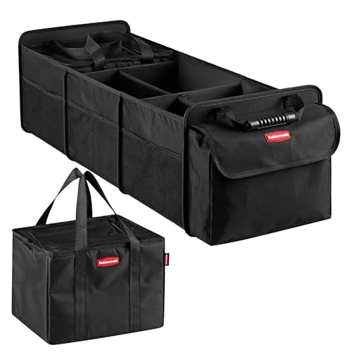 Rubbermaid Car Organizer, Collapsible Trunk Organizer with Removable Leakproof Cooler Bag without Lid, Multi-Compartment Car Storage Organization for Car Accessories, 5 Compartments Without Cover, - color: Black, size: X-Large