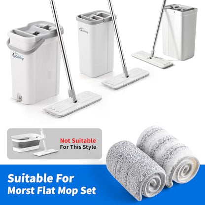 Oshang Flat Mop Head Refill, 13" X 4.9" Flat Mop Pads, Microfiber Mop Pads Flat Mop Replacement Heads (White and Grey) - color: White + Grey