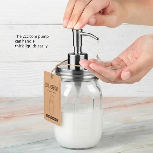 SheeChung 16 Oz Mason Jar Liquid Soap Dispenser, Glass Hand Soap Dispenser, Stainless Steel Pump Lid, Refillable Lotion Dispensers for Bathroom Countertop Kitchen (1, Brushed Nickel) - color: Brushed Nickel-1 Pack