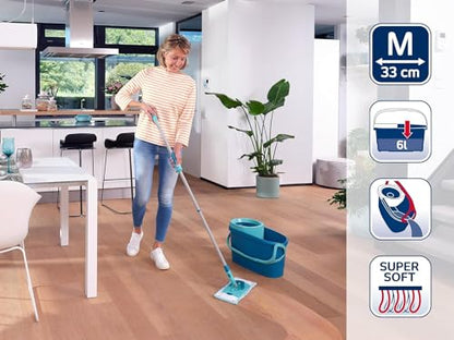 Leifheit Clean Twist M Ergo Mop and Bucket Set, Mop 33 cm Wide, Moisture Controlled Spin, Faster Cleaning Spin mop, Easy-Steer Micro Fibre Head with 360° Joint, Twist Mop - size: Clean Twist M Ergo 2.0