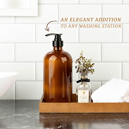 32 Ounce Glass Pump Dispenser Bottle, Large Amber Container with Pump for Shower and Bath Shampoo Soap Conditioner Lotion - 1 Liter - by Kitchentoolz - color: Amber, size: Pack of 4