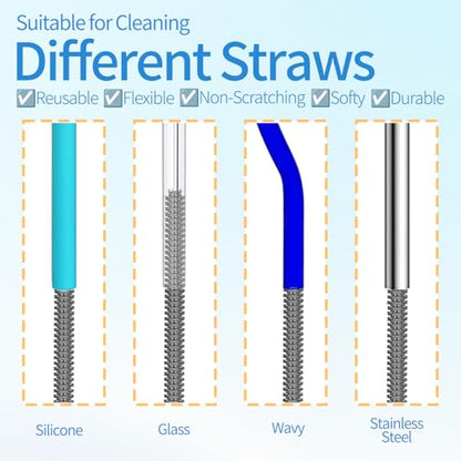 15.7" Silicone Bottle Brush Set - 6 Pack Water Bottle and Straw Cleaner Brush Long Handle for Hydro Flasks, Sports Bottles & Reusable Straw, Narrow Neck Containers, Tumblers, Glassware - size: 6 Pack