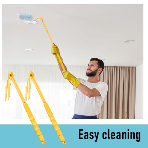Colingmill 4 Pcs 3 ft Replacement Handles Compatible with Duster Refills, Long Extended Handle Only, Adjustable Length for Ceiling Fans, Blinds, Shelves, Windows, Foldable & Extendable (Yellow) - color: Yellow