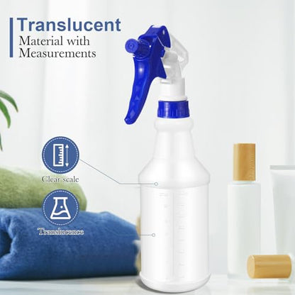 Zubebe 24 Pack 32 oz Plastic Spray Bottle Bulk Empty Leakproof Heavy Duty Spray Bottles for Cleaning Supplies Mist Bottles with Label and Adjustable Nozzle for Plant(Red, Blue,Clear Scale) - color: Red, Blue, style: Clear Scale
