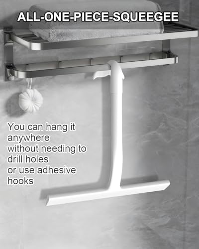 Shower Squeegee for Glass Doors, Whale Tail Hang Hook, 8 in Silicone Blade | Silent Streak-Free & No-Squeak, Ergonomic Grip, Multi-Surface Home Squeegee for Bathroom, Mirror, Window & Car Cleaner Tool - size: 8 Inch
