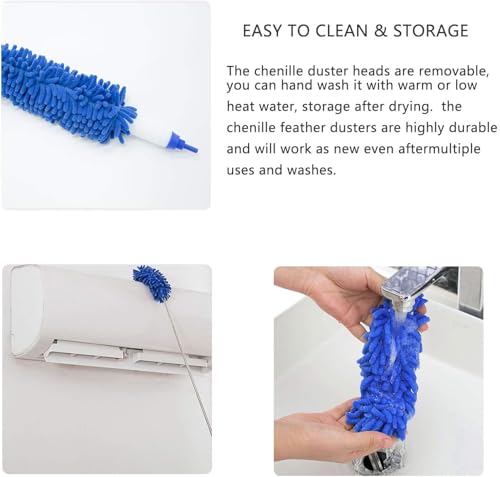 Professional Microfibre Dusters for Cleaning - Extendable 30-81" Cobweb Remover Kit with 3 Washable Heads, Bendable Design for High Ceilings, Fans & Hard-to-Reach Areas