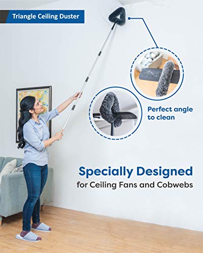 Feather Duster Kit with 5.6ft Extension Pole, 4 Dusting Brush for Cleaning Home Wall Ceiling Fan Cobweb, Microfiber Static Washable Dusters, Black Dark Gray