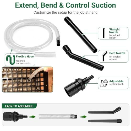 EZ SPARES Crevice Attachment Kit, Compatible with 1-1/4 Inch Vacuum,Micro Cleaning Tools for Keyboard, Crevice, Car, Vents & Tight Spaces, Woodworking,Pet Cleaning, with Storage Bag+Boost Suction