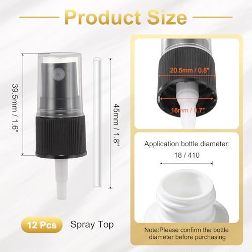 uxcell Spray Top 12Pcs 18/410 Plastic Fine Mist Reusable Replacement Black | Spray Bottle Pump Plastic Top Reusable Replacement for Cosmetic Perfume and Body Sprays Bottle - color: Black, size: 18/410