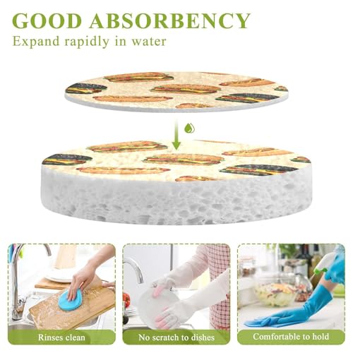 Black Burger Hotdog Dish Scrub Sponges Kitchen Non Scratch Reusable Compressed Cellulose Sponge Hanging for Household Cleaning Washing Dishes Pots and Pans 3 Pack - color: Pattern17