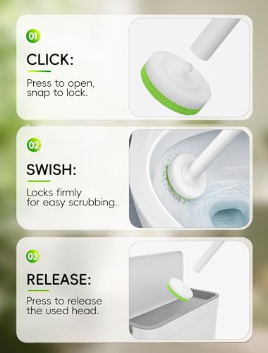 Disposable Toilet Bowl Cleaner Wand System with Green Refill Heads, Wall Mount Toilet Brush and Holder Set for Bathroom Cleaning (2 Toilet Brush + 60 Refills)