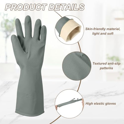 uxcell Rubber Cleaning Gloves, Reusable Household Dishwashing Long Rubber Gloves with Non-slip Grip - color: Grey, size: Large