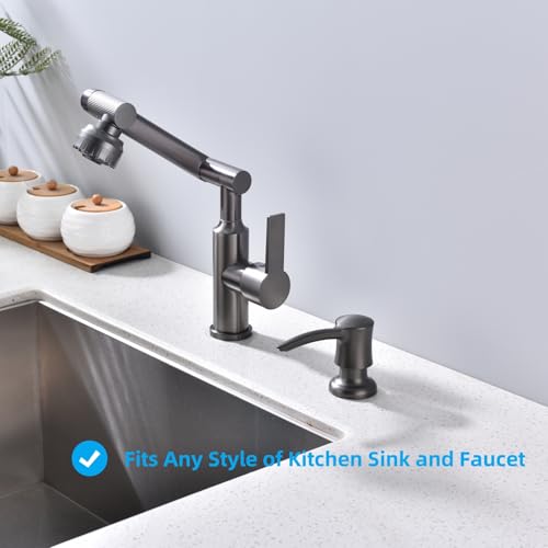 Soap Dispenser for Kitchen Sink, Built in Sink Soap Dispenser Black Stainless Dark Gray ABS Pump Head Gunmetal Gray with 11 Ounce Soap Bottle - color: Gray