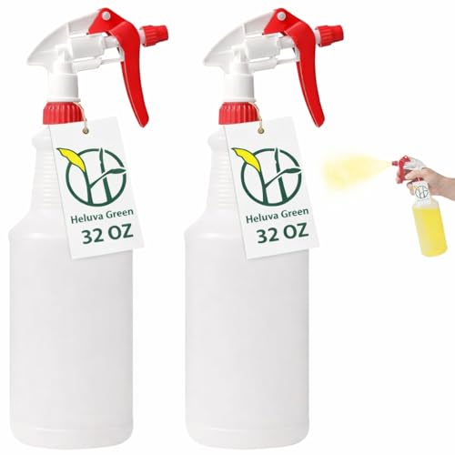 Heavy Duty 32oz Plastic Spray Bottles for Cleaning - Large Empty Industrial Bottles for Gardening Solutions, Vinegar, Chemicals, Professional Cleaners - Adjustable Sprayer Nozzle - Red 2 Pack - color: Red, size: 32oz - 2 Pack