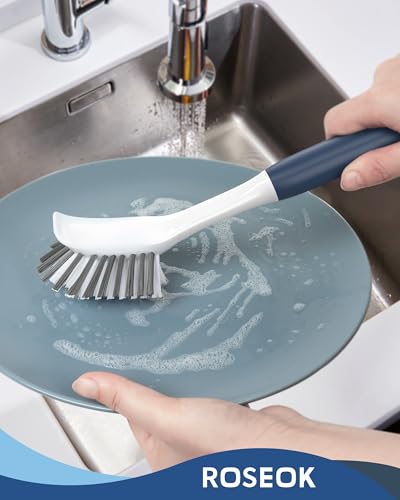 ROSEOK Dish Brush, Dish Scrubber, Nylon Bristles with Built-in Scraper | For Cleaning Dishes, Pots, Non-Stick Pans and Sinks, Navy Blue, 2 Pack - color: Navy Blue